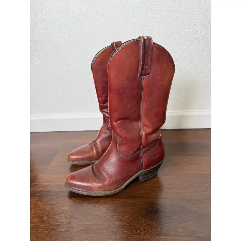 Frye Vintage Billy Cowboy Boots Oxblood Red Leather Men's Sz 11 Made USA Western